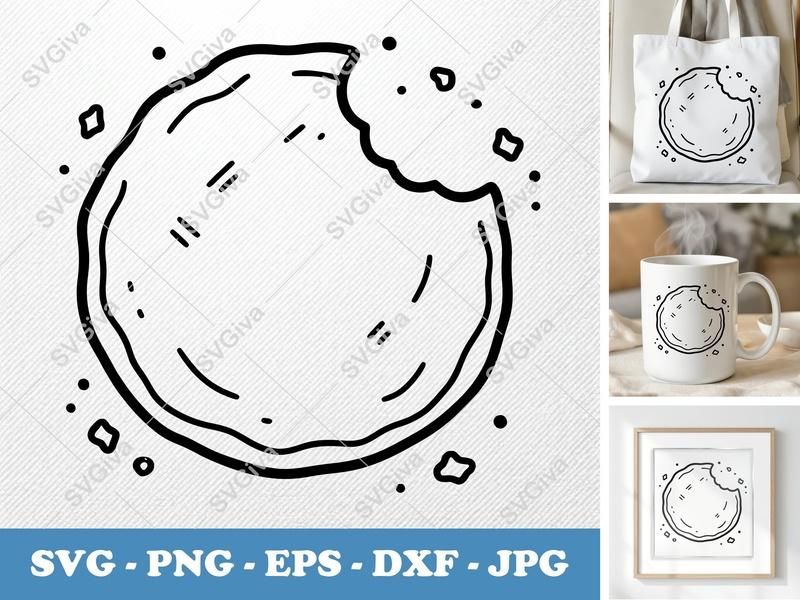 Shortbread SVG | Bitten Cookie Cut File | Modern Snack Outline | Food Clipart | PNG EPS DXF for Cricut & Silhouette