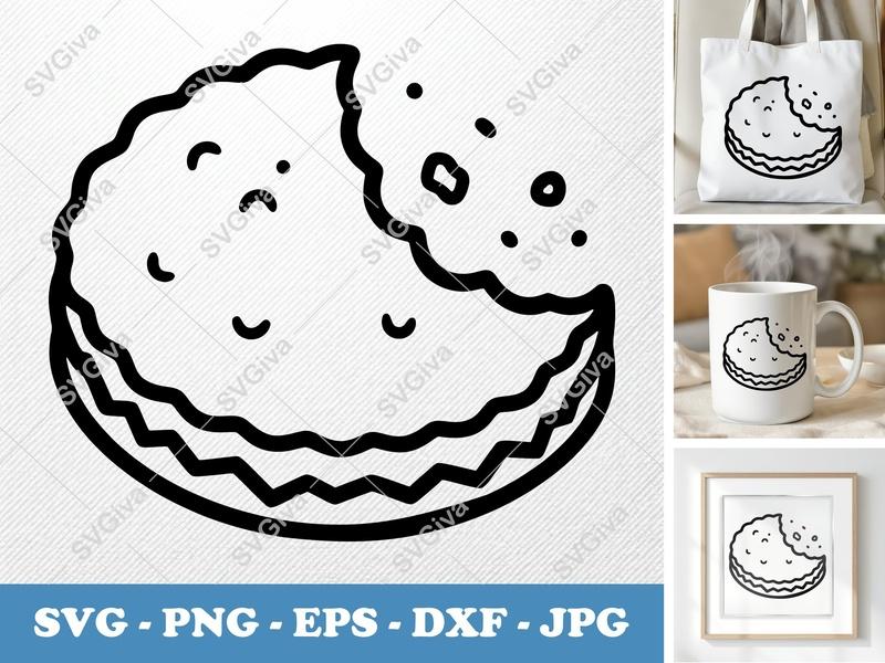 Shortbread SVG | Bitten Cookie Outline | Modern Biscuit Design | PNG EPS DXF for Cricut & Silhouette