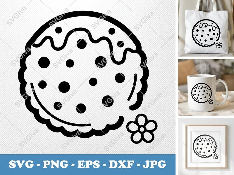 Shortbread SVG | Cookie with Icing & Dots | Modern Dessert Cut File for Cricut, Silhouette | PNG EPS DXF Vector