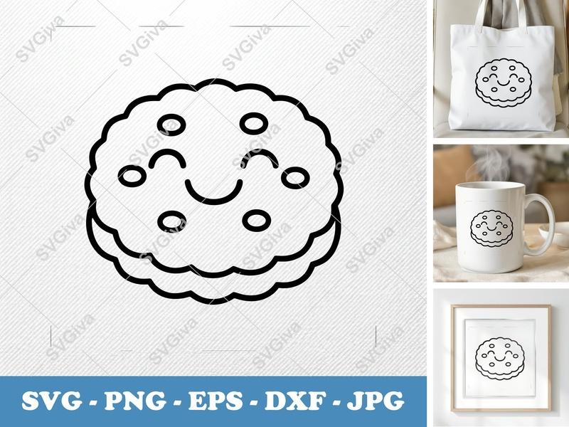 Shortbread SVG | Cute Cookie Face, Kawaii Biscuit Design, Food Clipart | PNG EPS DXF for Cricut, Silhouette