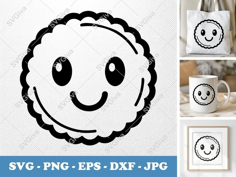 Shortbread SVG | Cute Cookie Face, Scalloped Edge | PNG EPS DXF for Cricut & Silhouette, Bakery Food Clipart