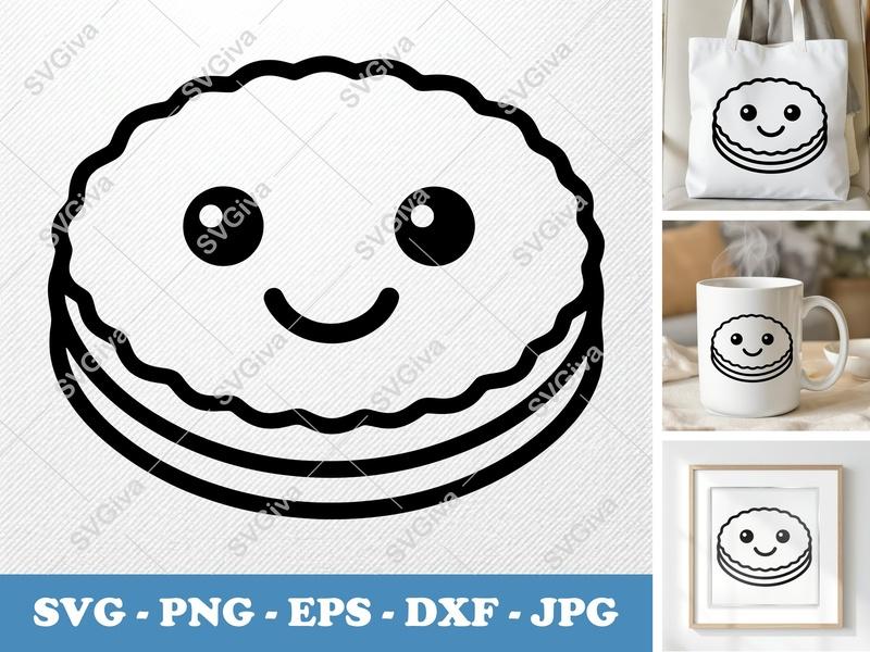 Shortbread SVG | Cute Cookie Kawaii Face Cut File | PNG EPS DXF for Cricut & Silhouette | Bakery Snack Sweet Treat
