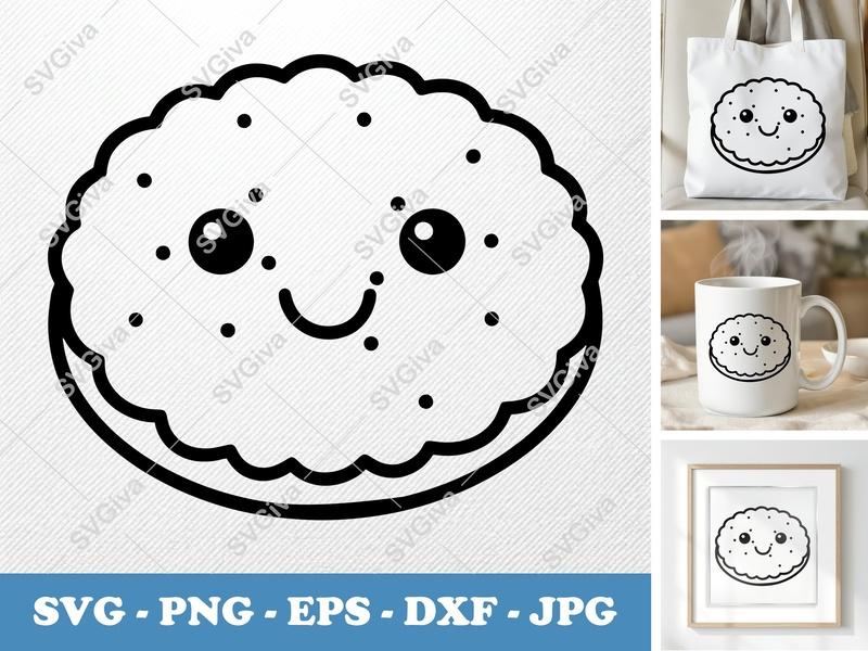 Shortbread SVG | Cute Kawaii Cookie Outline | Digital Download for Cricut & Silhouette | PNG, EPS, DXF Cut File