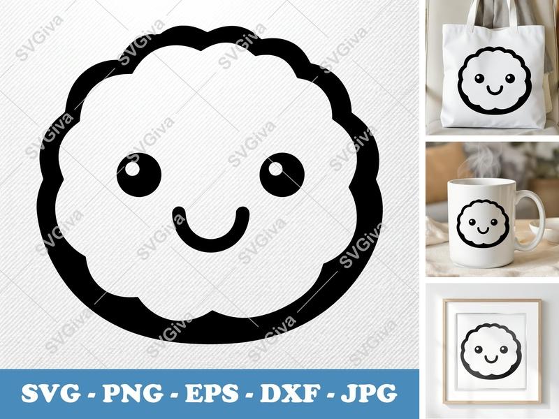 Shortbread SVG | Cute Kawaii Face Cut File | Cookie Clipart PNG EPS DXF for Cricut & Silhouette, Bakery Graphic