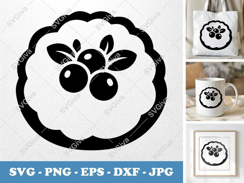 Shortbread SVG | Modern Berry Cookie Cut File | PNG EPS DXF for Cricut, Silhouette | Dessert Outline Vector Icon
