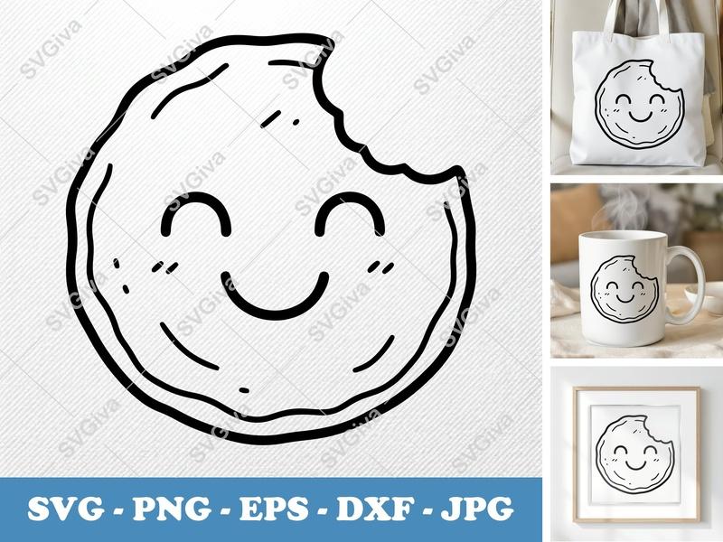 Shortbread SVG | Modern Clean Cookie Cut File | Bitten Snack Face | PNG EPS DXF for Cricut, Silhouette Happy Design