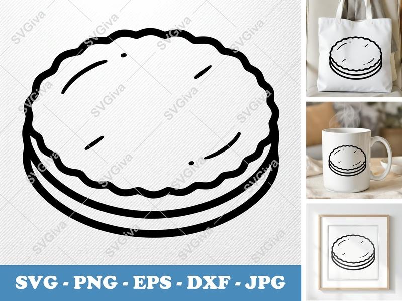Shortbread SVG | Simple Cookie Outline | Food Clipart | Dessert Cut File for Cricut, Silhouette | PNG EPS DXF Vector