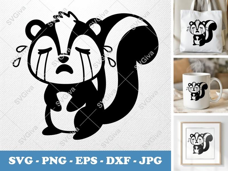 Skunk Crying SVG | Friendly Rounded Cartoon Cut File | PNG DXF EPS for Cricut & Silhouette