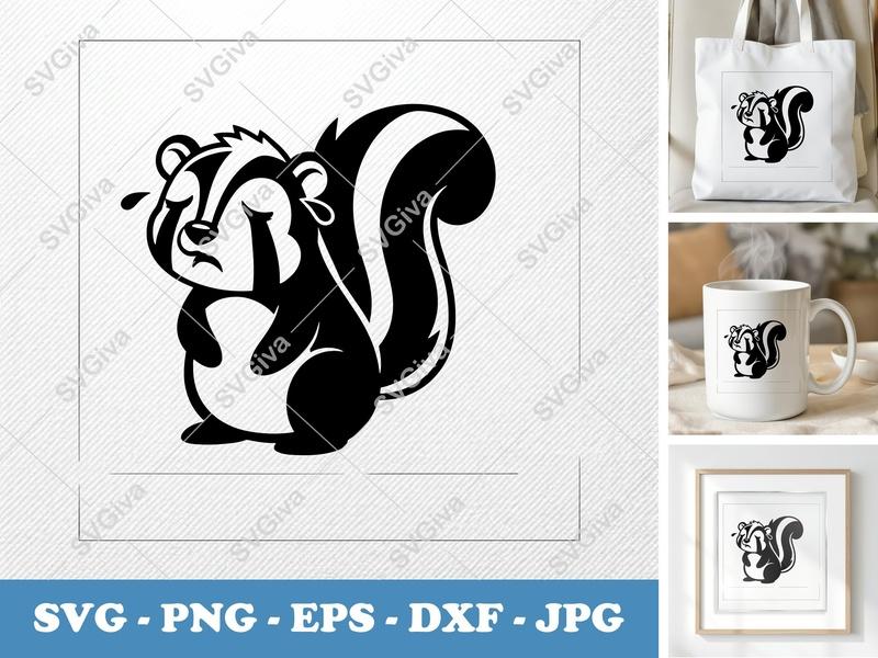 Skunk Crying SVG | Rounded Bean-Shaped Design | Friendly Animal Cut File | PNG, DXF, EPS for Cricut & Silhouette