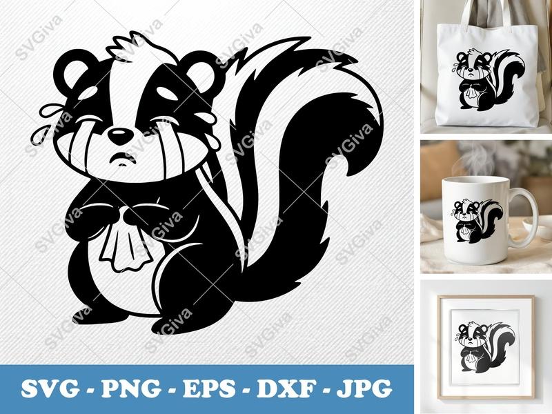 Skunk Crying SVG | Sad Skunk PNG EPS DXF | Emotional Animal Vector | Cricut Silhouette File