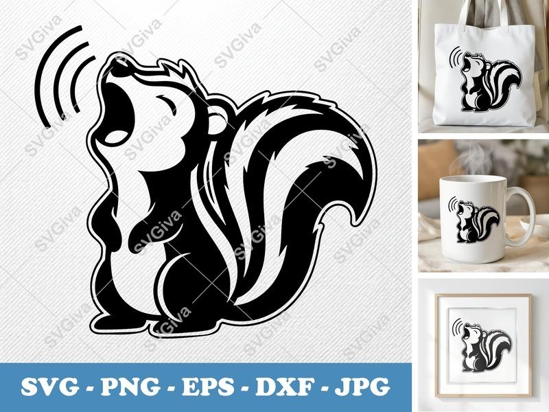 Skunk Singing SVG, Double-Outline, Minimalist Cut File | PNG DXF EPS | Cricut Silhouette | Animal Vector Art