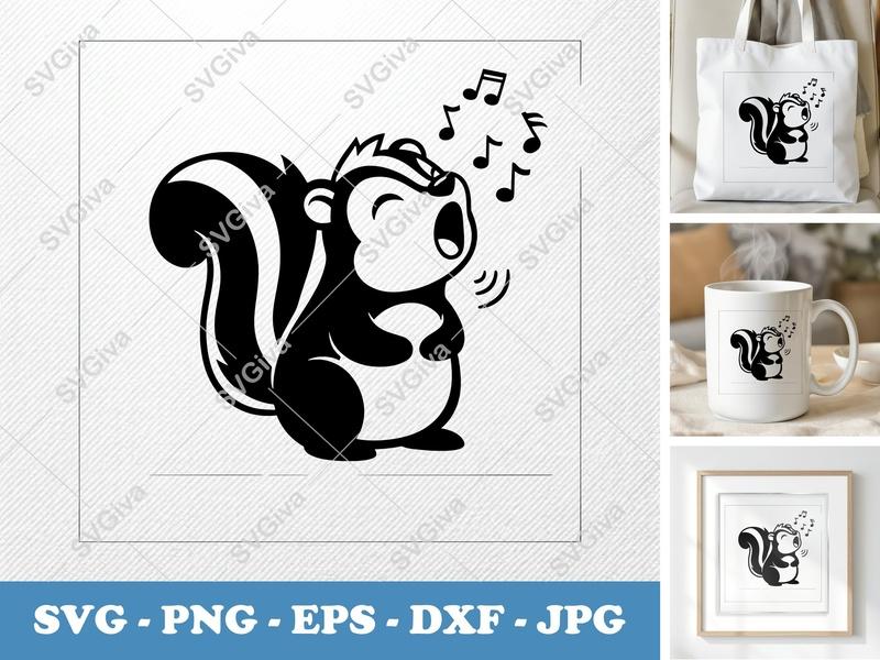 Skunk Singing SVG | Friendly Cartoon Rounded Bean-shaped Cut File | PNG DXF EPS for Cricut Silhouette