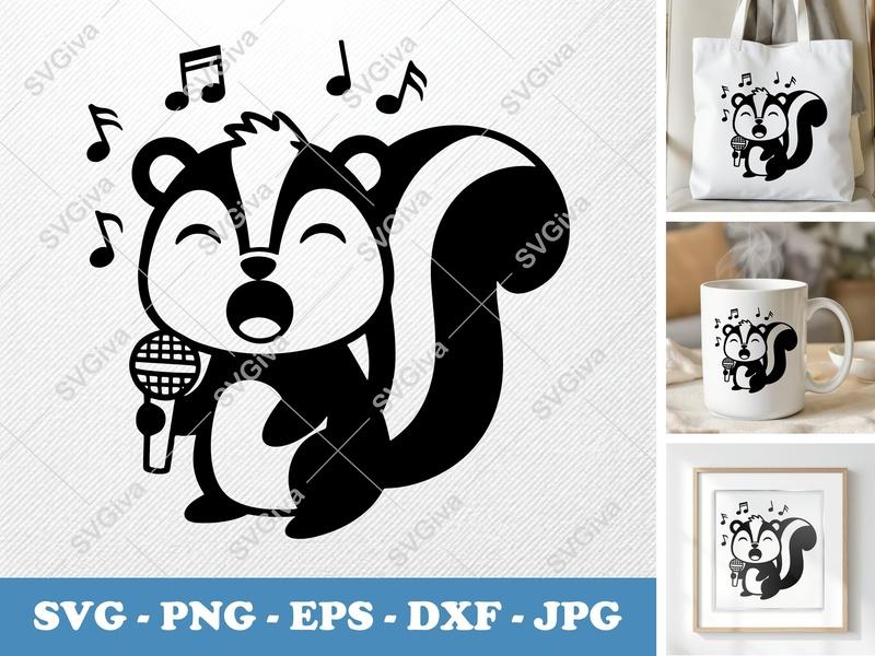 Skunk Singing SVG, Friendly Rounded Bean-Shaped Cut File | PNG DXF EPS | Cricut Silhouette Design