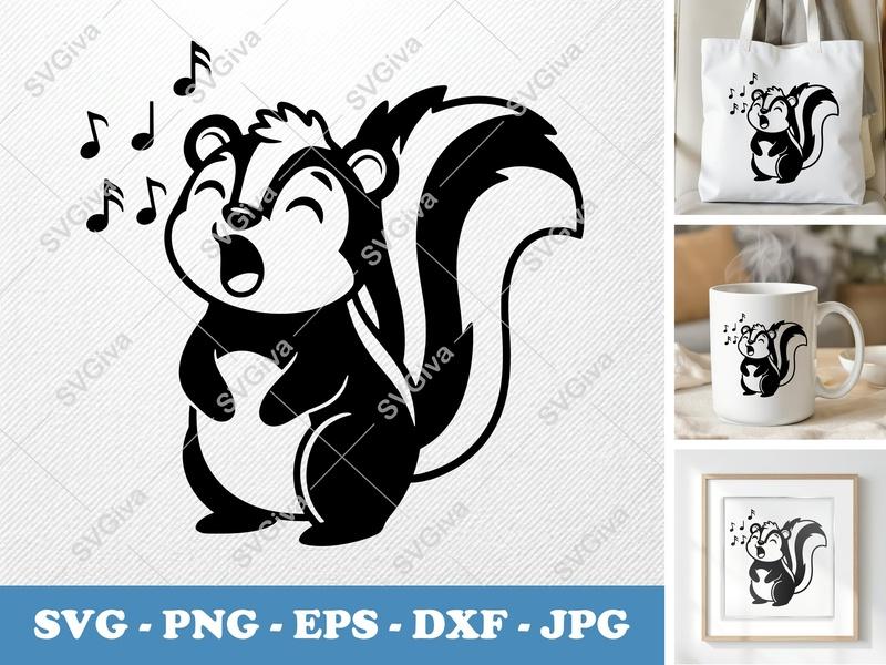 Skunk Singing SVG, Happy Musical Skunk PNG, EPS, DXF | Cricut & Silhouette Cut File, Animal Clipart, Digital Download