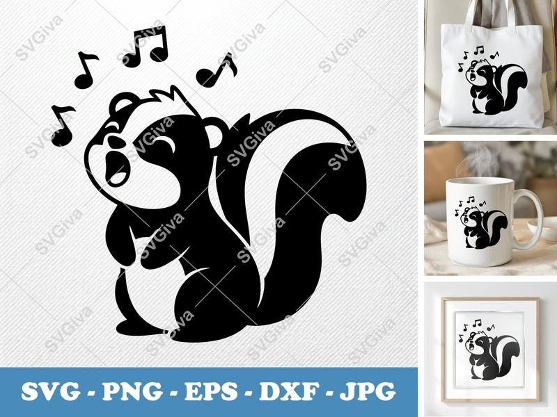 Skunk Singing SVG, Music Notes Clipart, Cute Animal Vector | PNG EPS DXF for Cricut, Silhouette, Digital Download