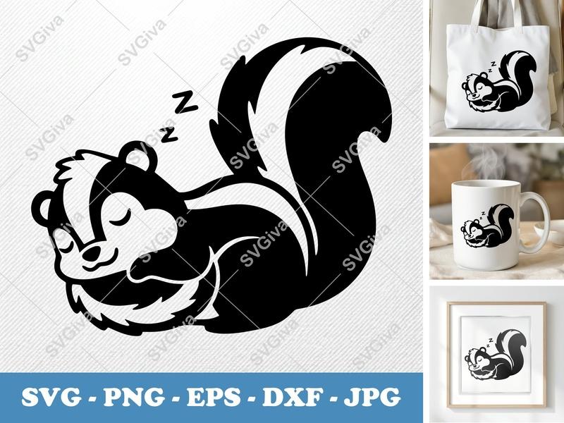 Skunk Sleeping SVG | Puffy Soft Shapes | Inflated Pillow-Look | PNG DXF EPS | Cricut Silhouette File