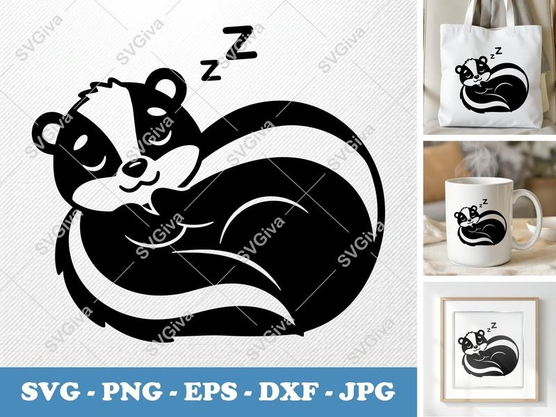 Skunk Sleeping SVG | Puffy Soft Shapes | Inflated Pillow-Soft Vector | PNG DXF EPS | Cricut Silhouette File