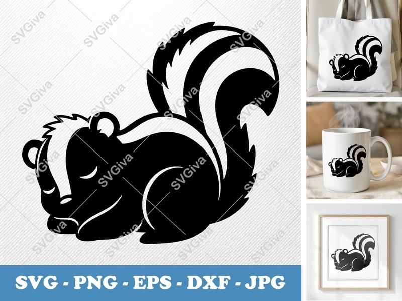 Skunk Sleeping SVG | Puffy Soft Shapes | SVG PNG DXF EPS | Cricut Silhouette | Animal Cut File