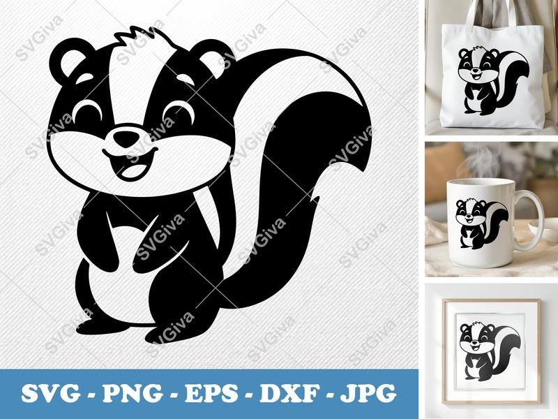 Skunk Smiling Happily SVG | Bold Contour Minimalist Cut File | PNG DXF EPS | Cricut Silhouette Design