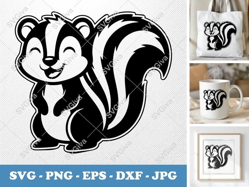 Skunk Smiling Happily SVG | Cartoon Outline | Thick Lines | Cricut | Silhouette | PNG DXF EPS