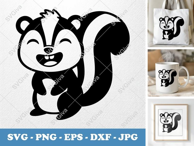 Skunk Smiling Happily SVG, Friendly Rounded Body Bean-Shaped Cut File | PNG DXF EPS | Cricut Silhouette Design