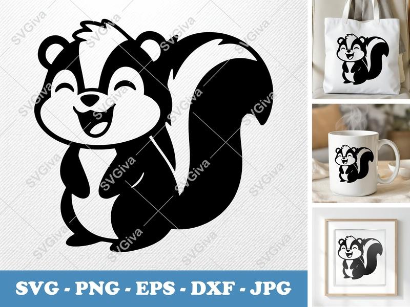 Skunk Smiling Happily SVG | Puffy Pillow Soft Design | PNG DXF EPS | Cricut Silhouette File