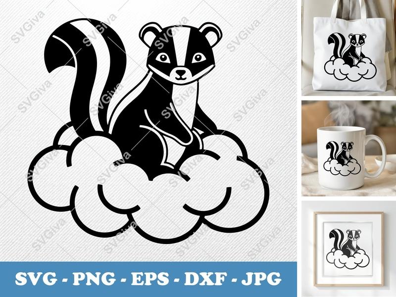 Skunk SVG | Cute Animal Cloud Design | Digital Cut File for Cricut, Silhouette | PNG EPS DXF Vector Clipart