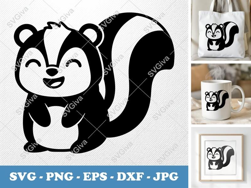 Skunk SVG, Cute Cartoon Skunk, Animal Clipart, Skunk Face, PNG EPS DXF | Cricut Silhouette Cut File