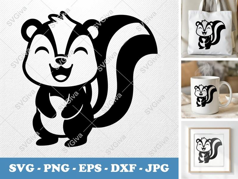 Skunk SVG | Cute Happy Skunk Face Clipart | Animal Vector Cut File for Cricut, Silhouette | PNG EPS DXF Digital Download
