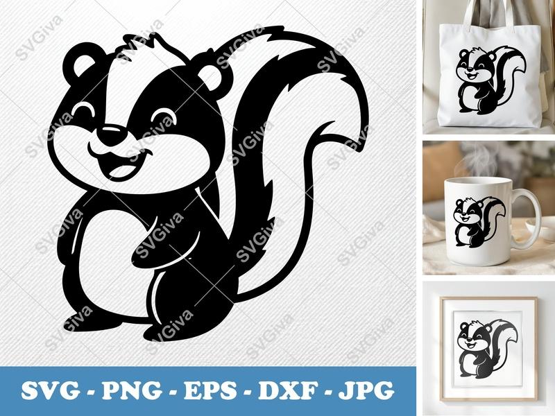 Skunk SVG | Cute Kawaii Animal Skunk Cut File | Modern Cartoon Skunk PNG EPS DXF for Cricut & Silhouette