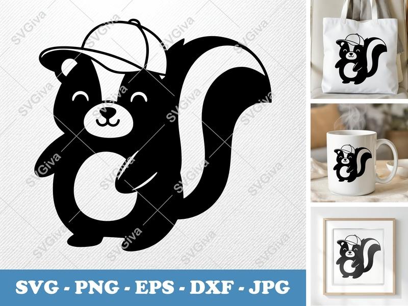 Skunk SVG | Cute Skunk with Hat | Animal Clipart, Vector Art | PNG, EPS, DXF for Cricut & Silhouette