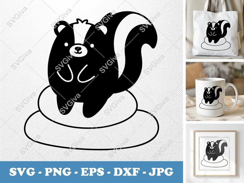 Skunk SVG, Cute Woodland Animal Cut File, Modern Cartoon Skunk, PNG, EPS, DXF for Cricut & Silhouette, Vector Clipart