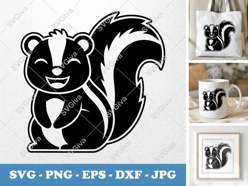 Skunk SVG | Happy Cute Animal Cut File | Modern Design | PNG EPS DXF for Cricut & Silhouette