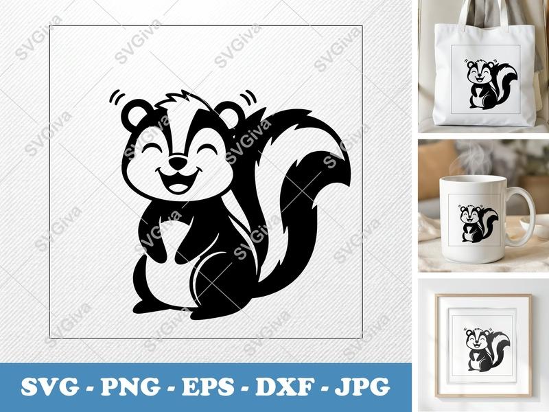 Skunk SVG | Happy Skunk Cut File for Cricut | Modern Skunk PNG, EPS, DXF | Cute Animal Silhouette Vector