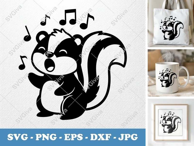 Skunk SVG | Singing Skunk Cut File | Skunk with Music Notes | PNG EPS DXF for Cricut & Silhouette | Animal Clipart | Modern Design