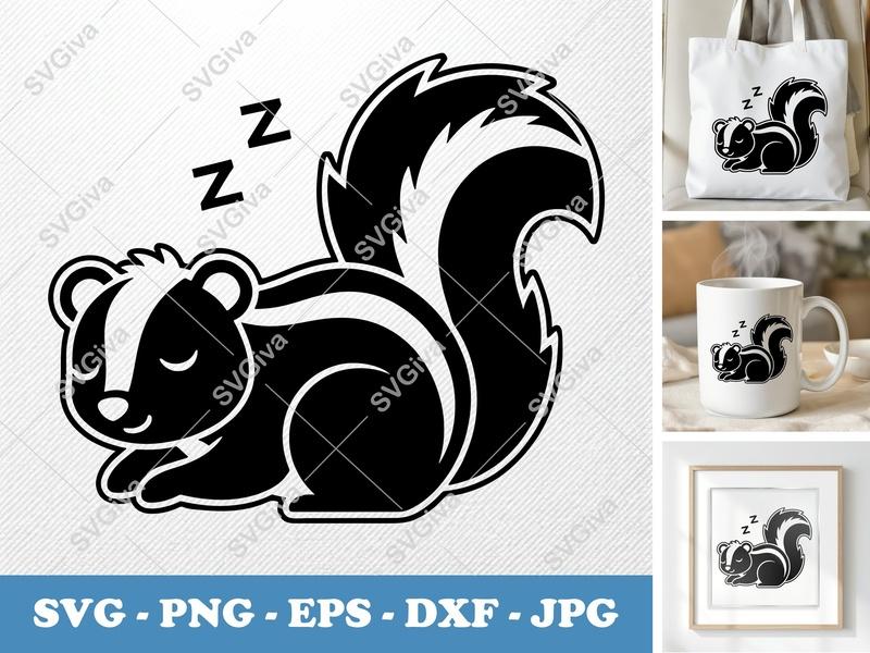 Skunk SVG, Sleeping Skunk Cut File, Cute Animal Design, Zzz Skunk PNG EPS DXF | Cricut, Silhouette Compatible