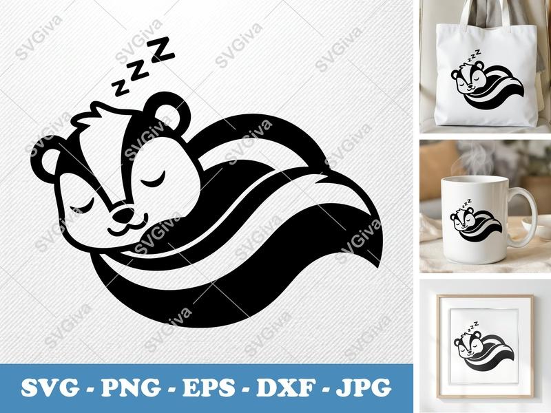 Skunk SVG | Sleeping Skunk Cut File | Cute Skunk Clip Art | Zzz Skunk PNG EPS DXF for Cricut & Silhouette