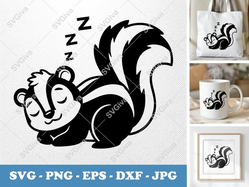 Skunk SVG | Sleeping Skunk, Cute Animal Cut File, Napping Skunk | PNG EPS DXF for Cricut, Silhouette