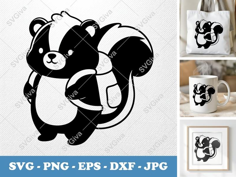 Skunk wearing Backpack SVG | Puffy Soft Forms | Inflated Pillow-Soft Cut File | PNG DXF EPS | Cricut Silhouette