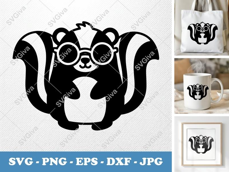 Skunk Wearing Sunglasses SVG | Friendly Bean-Shaped Cut File | PNG DXF EPS | Cricut Silhouette Ready