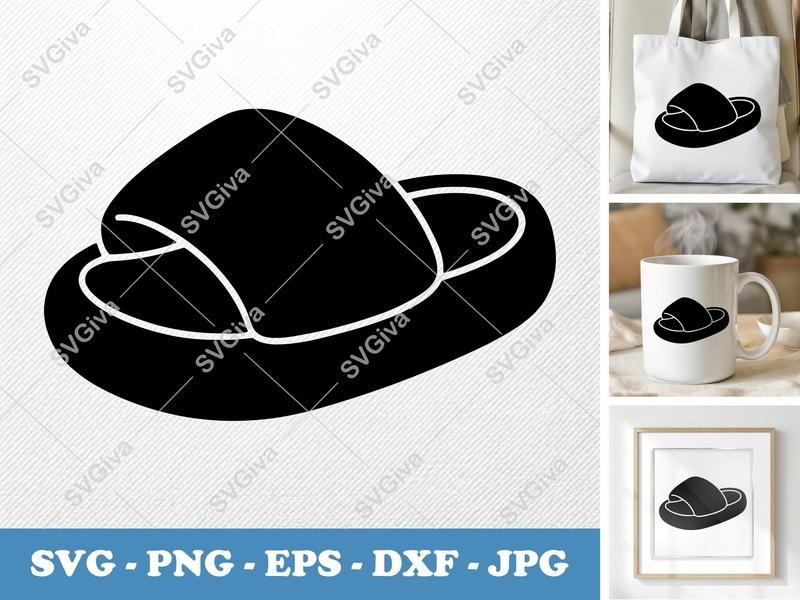 Sliders SVG | Modern Slipper Line Art Design | PNG, EPS, DXF | Cricut & Silhouette Cut File | Footwear Clipart