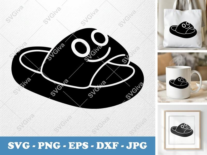Sliders SVG | Slipper Cut File with Happy Face | PNG EPS DXF for Cricut & Silhouette | Footwear Clipart Vector