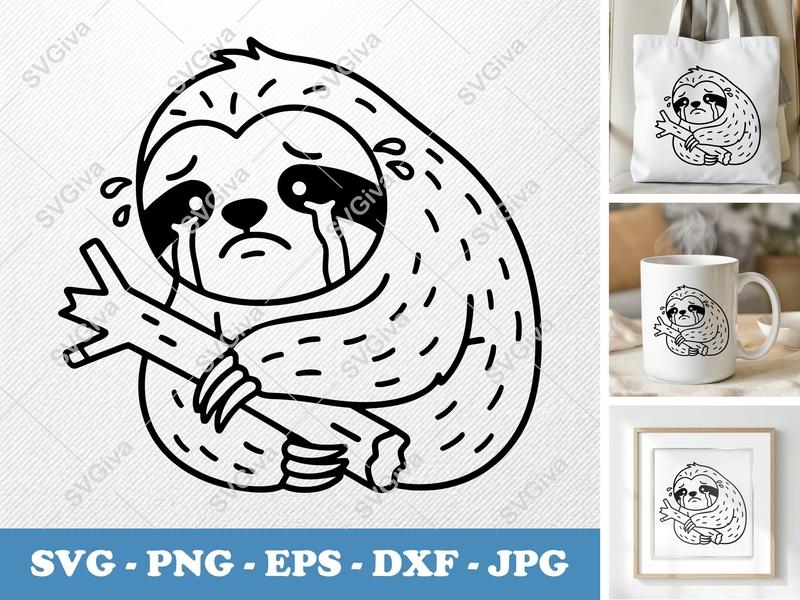 Sloth Crying SVG | Friendly Bean-Shaped Design | PNG DXF EPS for Cricut & Silhouette