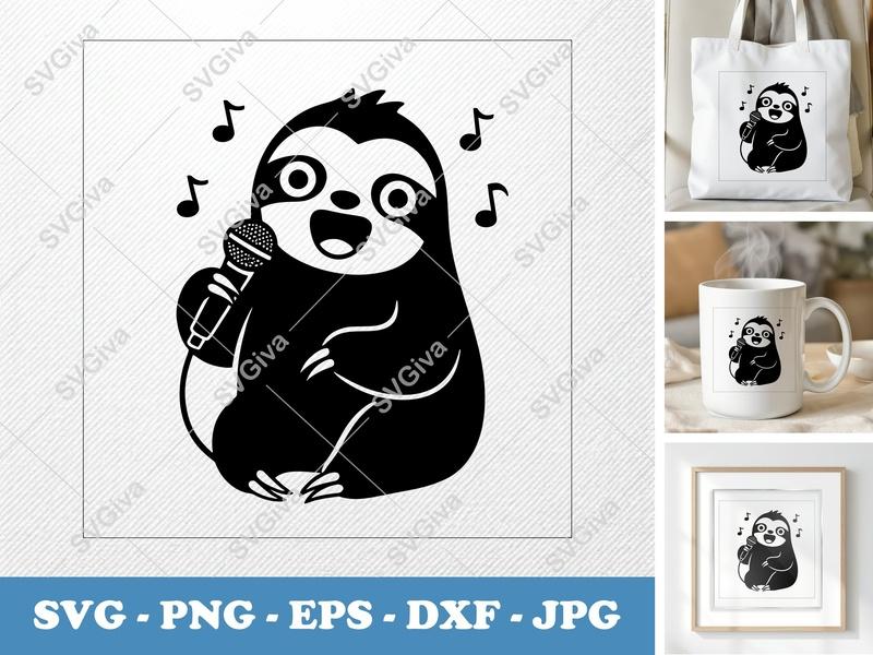 Sloth Singing SVG | Puffy Soft Forms | PNG DXF EPS | Cricut Silhouette File