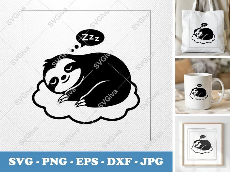 Sloth Sleeping SVG, Puffy Shapes Clipart, Pillow-Soft Design | PNG DXF EPS | Cricut Silhouette File
