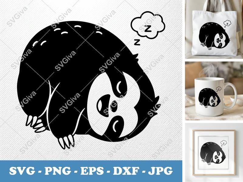 Sloth Sleeping SVG, Puffy Shapes Pillow-Soft Design | PNG DXF EPS | Cricut Silhouette File