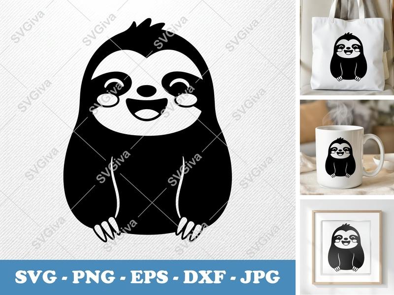 Sloth smiling happily SVG | Puffy Pillow Soft Shapes | PNG DXF EPS | Cricut Silhouette Cut File