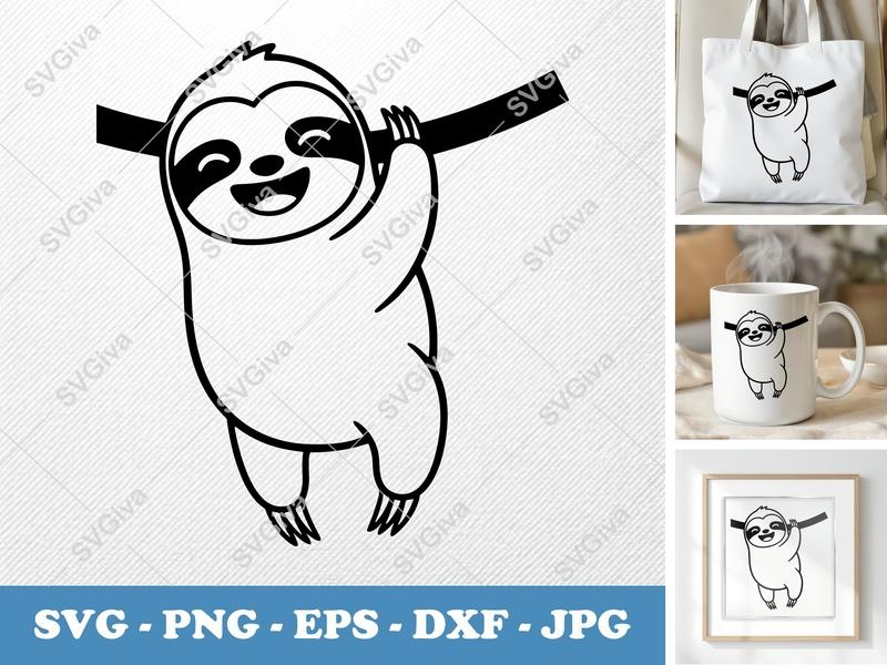 Sloth Smiling Happily SVG | Rounded Friendly Bean-Shaped Cut File | PNG DXF EPS for Cricut Silhouette