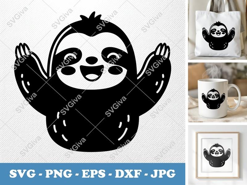 Sloth SVG | Smiling Happily, Puffy, Pillow-Soft | PNG DXF EPS | Cricut Silhouette File