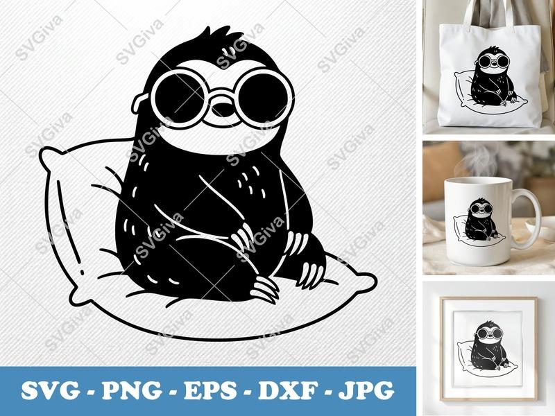 Sloth Wearing Sunglasses SVG PNG DXF EPS | Cricut Silhouette Cut File